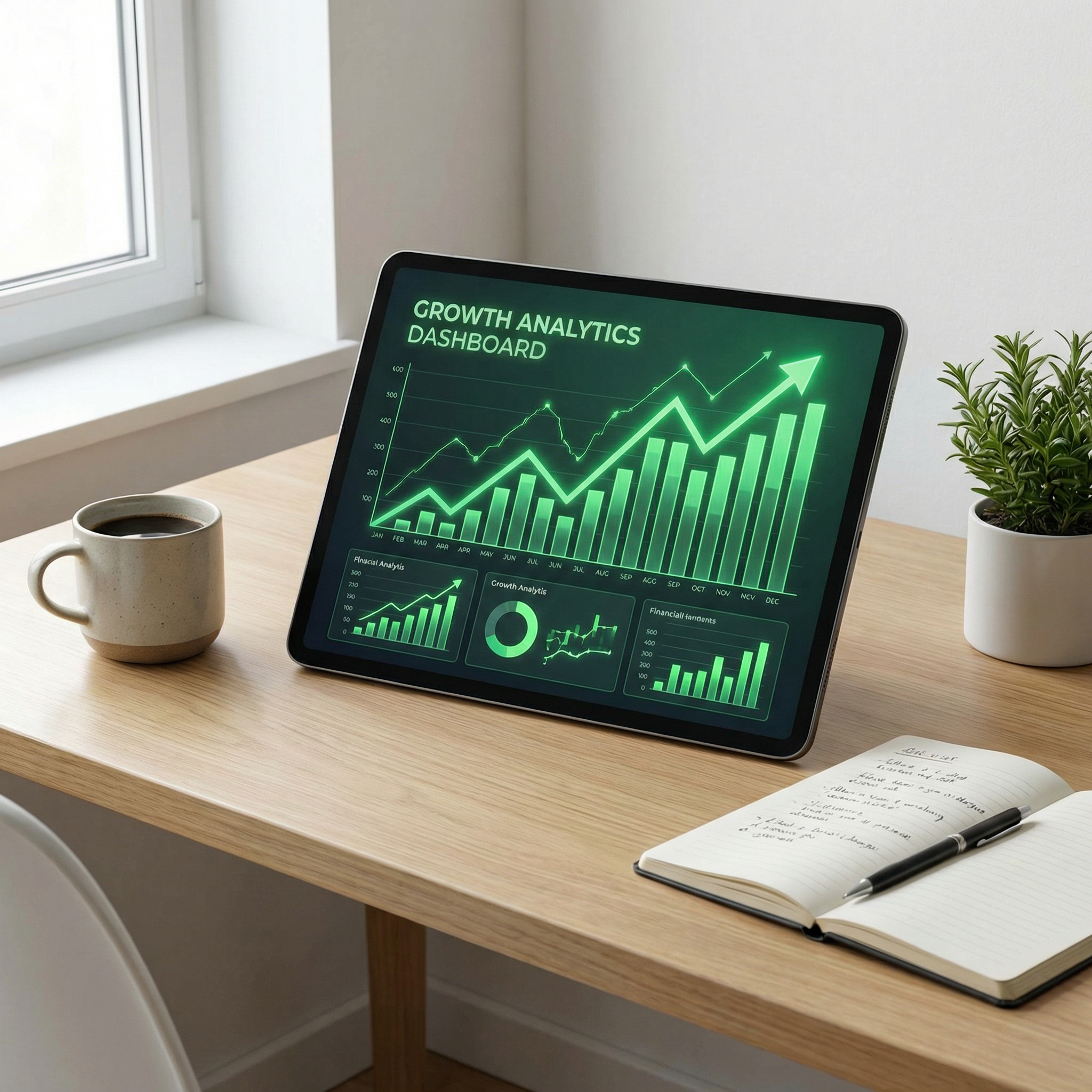 Tablet with financial graphs