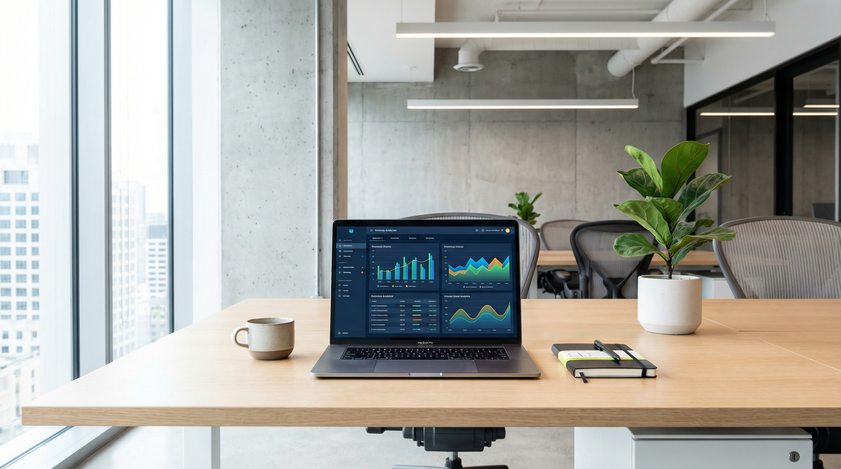 Professional workspace with analytics